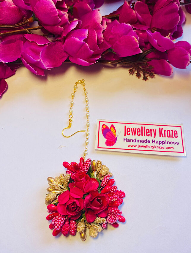 Shakuntala’s Floral – Premium Pink Gold Maangtikka