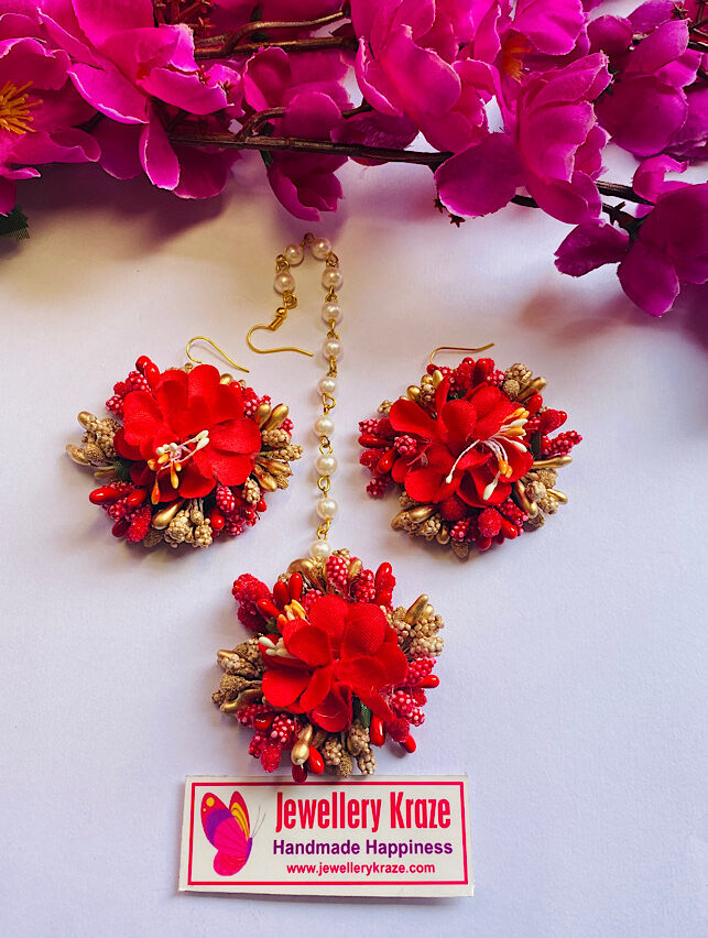 Shakuntala’s Floral – Dreamy Red Gold Floral Earings Set