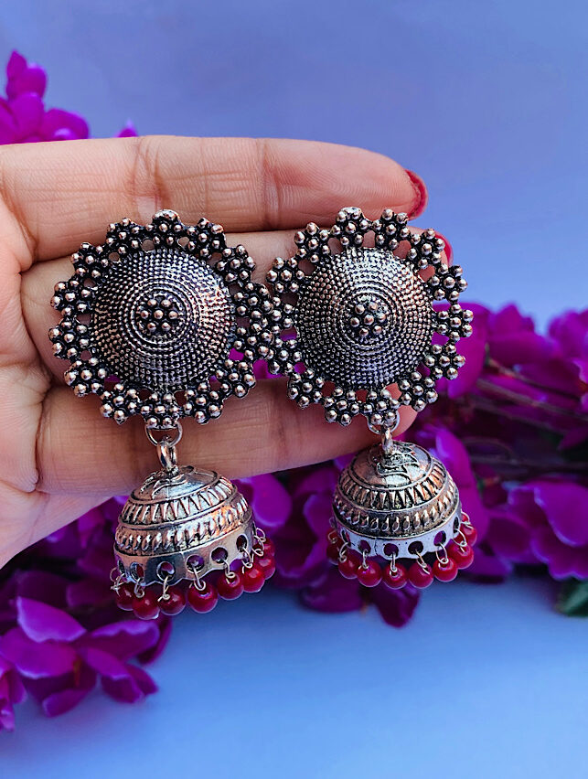 Forever Oxidised- Red Pearl Jhumki