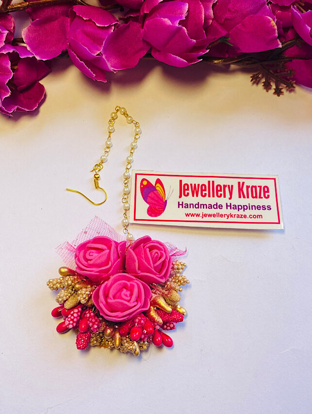 Shakuntala’s Floral – Artful Pink Gold Maangtikka