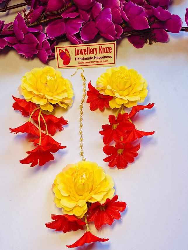 Shakuntala’s Floral – Yellow Red Hanging Earings Set