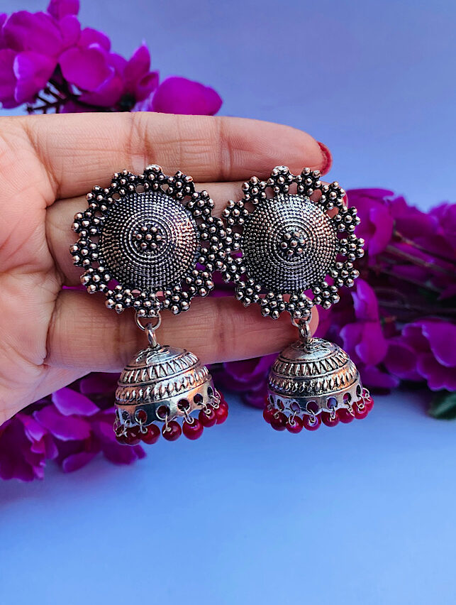 Forever Oxidised- Red Pearl Jhumki