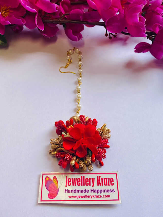 Shakuntala’s Floral – Dreamy Red Gold Floral Maangtikka