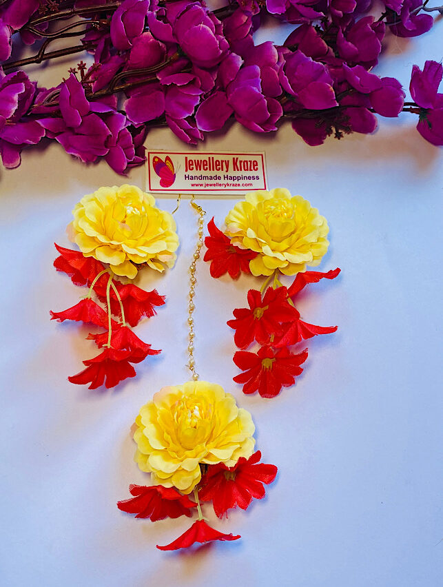 Shakuntala’s Floral – Yellow Red Hanging Earings Set