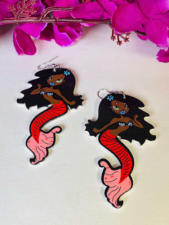 Funky Fashion – Black Hair Mermaid Earrings