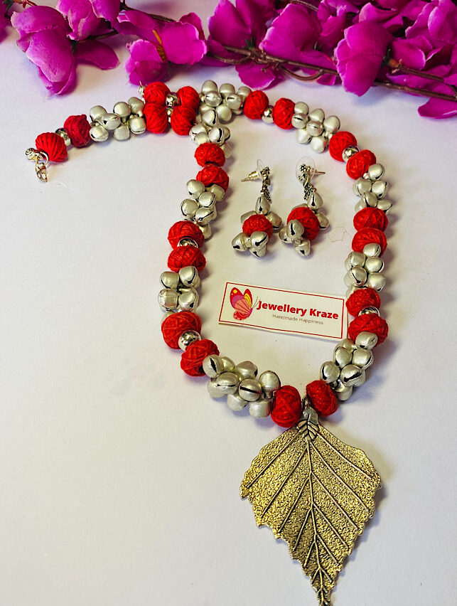 Tribal Handmade – Red n Silver Leaf Necklace Set