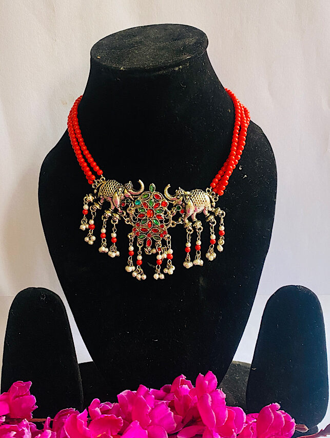 Forever Oxcidised – Red Elephant Necklace