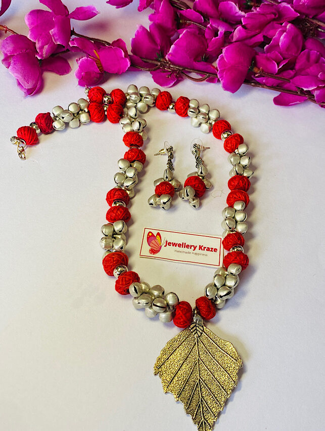 Tribal Handmade – Red n Silver Leaf Necklace Set