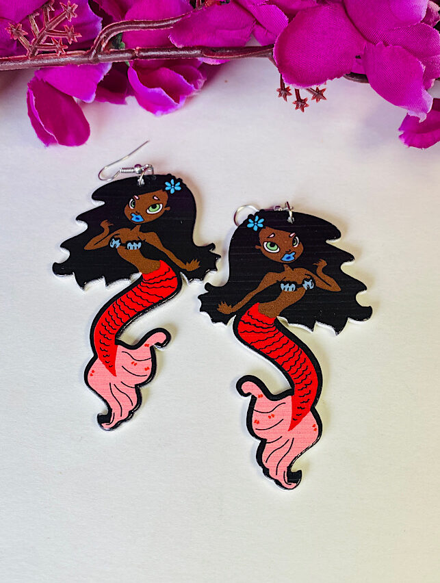 Funky Fashion – Black Hair Mermaid Earrings