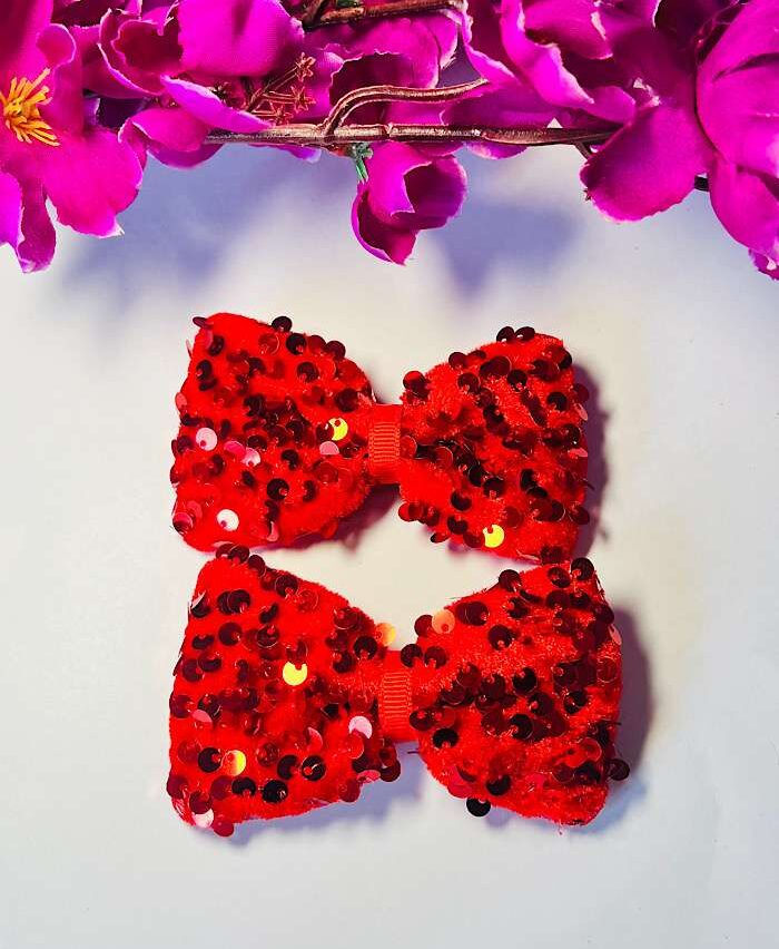 Bow Clips – Premium Sequin Bows Red