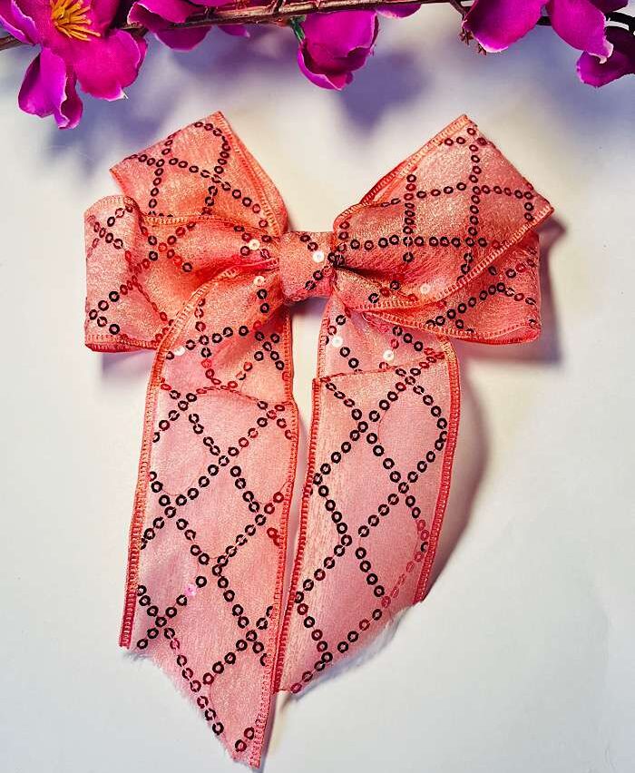 Bow Clips – Sequin Shine Tail Bow Peach