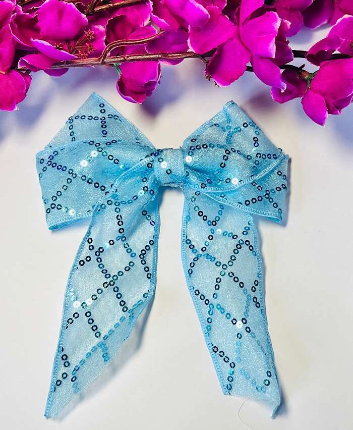 Bow Clips – Sequin Shine Tail Bow Blue