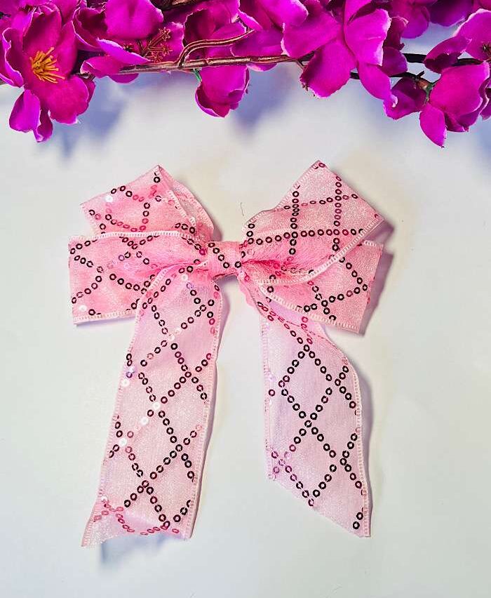 Bow Clips – Sequin Shine Tail Bow Pink