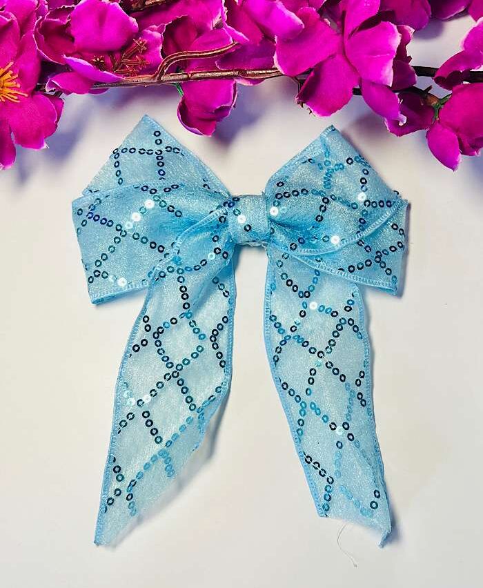 Bow Clips – Sequin Shine Tail Bow Blue